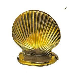 Vintage Brass Shell Bookends Pair Nautical Coastal Decor